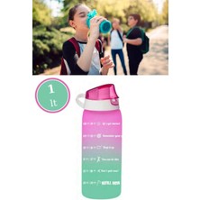 Mikasso 1 Litre Çift Renk Suluk, Okul ve Sporcu Matarası, Motivasyonel Su Şişesi 1000ML Pembe Pembe Plastik