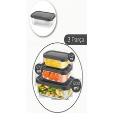 Mikasso 3lü Sızdırmaz Kilitli Füme Plastik Erzak Saklama Kabı Set Plastik Turuncu