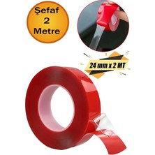 Mikasso Çift Taraflı Silikon Bant Şeffaf 24 mm x 2 Metre Montaj Bandı Güçlü Çok Amaçlı Yapıştırıcı 1 Adet. Ş