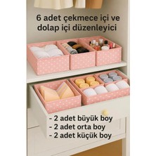 Mikasso 6'lı Pembe Desenli - Çekmece Içi Düzenleyici Organizer Set - Çok Amaçlı Dolap Içi Kutu Seti Kumaş 28