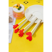 Mikasso Silikon Uçlu Mini Dekoratif Servis Maşası Seti Kaymaz Tutucu Figürlü Maşa Mutfak Sunum Lokum Maşası