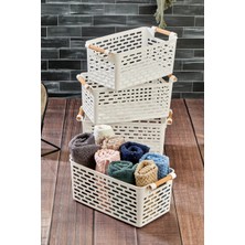 Mikasso 4 Adet Çok Amaçlı Plastik Tutacaklı Organizer Sepet Dolap Içi & Çekmece Düzenleyici Beyaz Akrilik Be