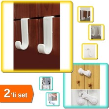 Mikasso 7 Adet Beyaz Çekmece Dolap Kapağı Askısı + Kendiliğinde Yapışkanlı Vidasız Kapak Kilidi - 2li Set Z2