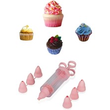 Mikasso Plastik Krema Pompası, Krem Şanti Sıkma Aleti Pasta Sıkacağı, Şırıngası 7 Farklı Başlık Aparatı Plas