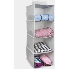 Mikasso Dolap Içi Düzenleyiciler 4 Gözlü Katlanabilir Bez Raf Organizer 68 cm x 30 cm x 24 cm Kumaş Beyaz
