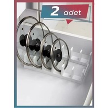 Mikasso 2 Adet Tencere Kapağı Organizeri Beyaz 6 Bölmeli - Beyaz Tencere Kapak Tabak Düzenleyici Plastik Bey