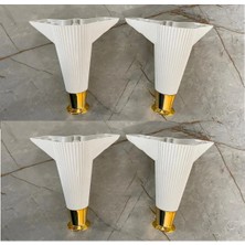 Mikasso Çizgili Beyaz Gold Plastik Ayak 15 cm Baza Koltuk Sehpa Dolap Ayağı 4 Adet Beyaz