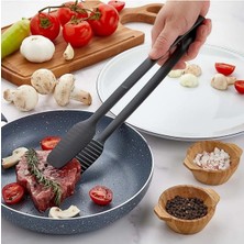 Mikasso Servis ve Izgara Maşası Yanmaz Yapışmaz Silikon Maşa Kaymaz Barbekü Maşası Plastik Siyah