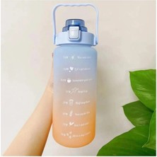 Mikasso Motivasyonel Su Matarası Suluk 2 Litre Sticker ve Pipetli Su Matarası Turuncu Plastik