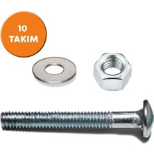 Mikasso 5/16X100 Yuvarlak Başlı Kasa Civatası + Somun + Pul (10 Takım)