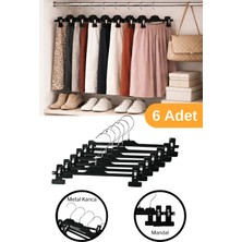 Mikasso 6 Adet - Ayarlanabilir Mandallı Etek & Pantolon Askısı – Dolap Içi Elbise Askısı Plastik Siyah Tr