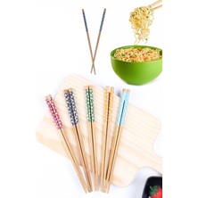Mikasso 5 Çift Desenli Uzakdoğu Bambu Chopsticks Yemek Çubuğu Ahşap Kahverengi