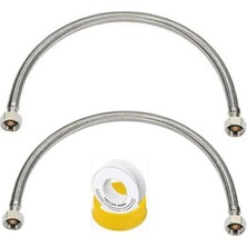 Mikasso Noyan 3/8 3/8 Spiral Klozet Bağlantı Hortumu Flexi 50 cm 2'li Fleks Sızdırmaz Teflon Bant