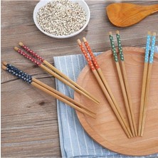 Mikasso 5'li Set Chopstick Bambu Çin Yemek Çubuğu - Yıkanabilir ve Tekrar Kullanılabilir 5 Çift (10 Çubuk) B