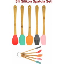 Mikasso 5'li Set Silikon Fırça Kazıyıcı Spatula Kesici Kaşık | Silikon Spatula Seti Silikon Çok Renkli
