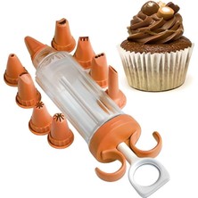 Mikasso Pasta Kek Kremşanti Süsleme Aparatı Krema Sıkma Pompası 9 Başlıklı Set Plastik