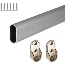 Mikasso Oval Alüminyum 95 cm Dolap Içi Askı Borusu 2 Adet Flanş Vidaları Gri