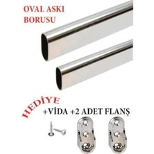 Mikasso 100CM Oval Krom Parlak Gardırop Askı Borusu 2 Adet Flanş Hediyesi