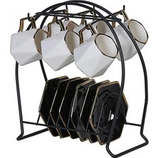 Mikasso Siyah Metal 6 Kancalı Şık Fincan Askılığı Bardak Standı Kahve Fincanı Standı Fincanlık Metal Siyah T