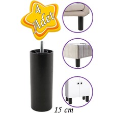 Mikasso 4 Adet Silindir Destek Ayağı 15 cm Siyah Gizli Ayak M8 Civatalı Incediş Mobilya Kanepe Baza Koltuk S