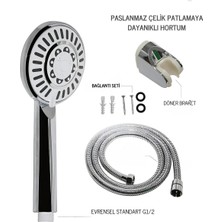 Mikasso Yüksek Basınçlı Duş Seti 150 cm Çelik Hortumlu Masajlı Filtreli Evrensel Banyo Seti Gri Plastik