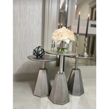 Gold Design Gümüş Eskitme Üçlü Takım Yan Sehpa Zigon 55cm, 50cm,45 Cm