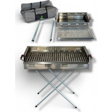 Pratikoutdoor Paslanmaz Çelikten Katlanır Ayaklı ve 3 Kademeli Mangal 80X40X70CM Çantalı