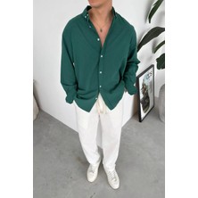 HAFKA Koyu Yeşil Oversize Fresh Keten Gömlek