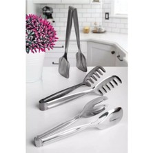 Mikasso 3 Lü Makarna & Pasta & Salata Servis Maşası Çelik