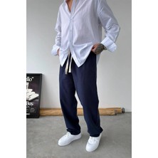 HAFKA Lacivert Baggy Keten Pantolon