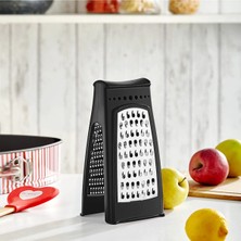 Mikasso Qlux Rende Paslanmaz Çelik Rende 2 Taraflı Rende Havuç Peynir Salata Elma Lahana L-00668 Siyah Çelik