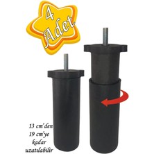 Mikasso 4 Adet Ayarlı Destek Ayağı 13 x 19 cm Siyah Gizli Ayak M8 Civata Incediş Mobilya Kanepe Baza Koltuk