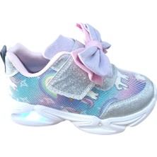 Caretta 2618 Çocuk Işıklı Gökkuşağı Desenli Cırtlı Spor Ayakkabı Gümüş