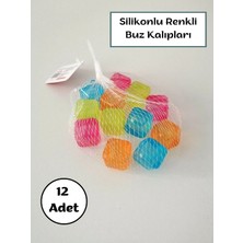 Mikasso Silikonlu Renkli Küp Buz Kalıpları 12 Adet Buz Kalıbı, Buz Küpleri Renkli, Pratik Buzluk 12 Adet Sil