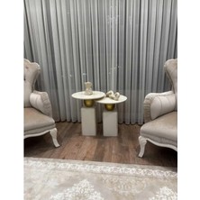 Eks Oblix Krem-Gold Kombini Ikili Takım Lake Mobilya Sehpa, Zigon 55-60 cm