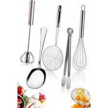 Mikasso Servis Kaşığı Çelik Çırpıcı Basmalı Çırpıcı Kevgir Kepçe Mutfak Mangal Izgara Maşası Çeyiz Seti Pasl