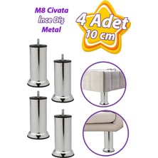 Mikasso 4 Adet Metal Destek Ayağı 10 cm Krom Mobilya Kanepe Baza Koltuk Ünite Ayakları Metrik 8 Civatalı Inc