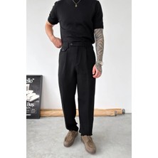 HAFKA Siyah Pileli Baggy Tasarım Kumaş Pantolon