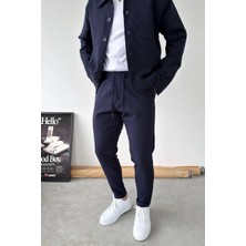 HAFKA Lacivert Basic Beli Lastikli Jogger Pantolon