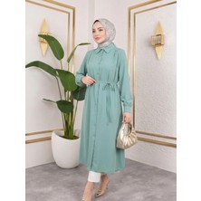 Foremia Arka Roba Omuz Pile Uzun Tunik-Mint -