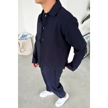 HAFKA Lacivert Patch Detaylı Relaxed Fit Boxy Ceket