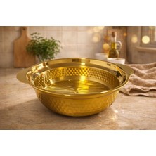 Kulplu Paslanmaz Çelik Dövme Karıştırma - Yoğurma Kabı 25 cm Gold