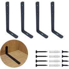 Mikasso 6X14 Cm- 4 Ad. Mat Siyah Modern Çelik Raf Altı Ayak - Raf Tutucu Destek Aparatı - Metal L Raf Ayağı