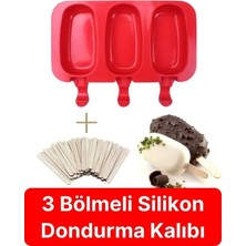 Mikasso 1 Adet Magnum Silikon Dondurma Kalıbı 50 Çubuk Hediyeli 3'lü Renkli Çubuk Dondurma Kabı Buz Kalıbı S