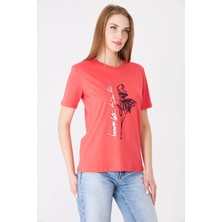 Sortie Collection Kadın Tül Etek Detaylı Baskılı T-Shirt Mercan