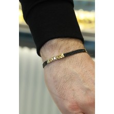 Aydın Kuyumculuk 14 Ayar Altın,erkek Siyah Taşlı Bileklik AGBLK671