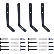Mikasso 6 x 11.5 cm - 4 Ad. Siyah Modern Çelik Raf Altı Ayak - Metal Raf Tutucu L Demir Duvar Destek Aparatı