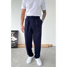 HAFKA Lacivert Pileli Baggy Tasarım Kumaş Pantolon