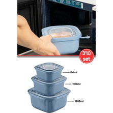 Mikasso Mikrodalga Saklama Kabı 3’lü Set, Buzluk Buzdolabı Mikrodalga Uygun Kapaklı Set (600-1100-1800ML) Pl