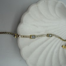 Mare Accessories Gold Dikdörtgen Zirkon Taş Detaylı Su Yolu Bileklik